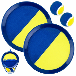 INPODAK Klettballspiel für Kinder, Kinder Strandspielzeug, Strandspiele Wurfspiel, Spielzeug, Sommerspiele Draußen Garten Blau Gelb 01