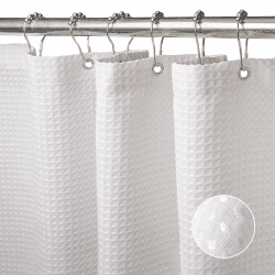 Waffel Duschvorhang mit Metall Duschvorhangringe Stoff Textil Badewannenvorhang Anti Schimmel Bad Vorhang Set Wasserdicht Badewanne Vorhang Schwerer Shower Curtain Badezimmer - 182 x 182cm (Weiß) Waffel - Weiß H182 x B182 cm (1er Pack)