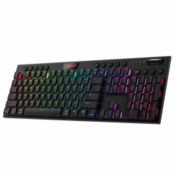 Redragon K618 Horus Mechanische RGB-Tastatur, Bluetooth/2.4ghz/kabelgebundene Tri-Mode Flache Tasten Gaming-Tastatur mit Kabelloser Verbindung, Dedizierter Mediensteuerung und Braune Schalter