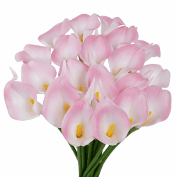 VaryFloral 20 Stück Seidenblumen Calla Lilie Kunstblumen Rosa&Weiß Künstliche Blumen Wetterfest Kunstblumenstrauss Latex Berührung Familie Zuhause Party Hochzeit Blumenstrauß