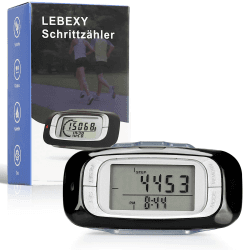 LEBEXY Schrittzähler Clip Einfache Pedometer Fitness Tracker Bedienung Testsieger Schritt/Distanz/Kalorien/Zähler Counter, Ohne Bluetooth/App/Handy mit großem Display Schwarz