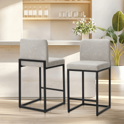 ALPHA HOME Barhocker 2er Set Barhocker mit Lehne Pu-Leder Küchenhocker Barstuhl 2er Set mit Fußstütze für Küchentheke Stabiler Metallstahlrahmen, Hellgrau Hellgrau 2 PCS