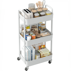 Sywhitta 3-stöckiger Küchenwagen, Allzweckwagen Rollende Lagerwagen mit Griff, Multifunktional Servierwagen Roll Regal für Büro, Wohnzimmer, Küche, Weiß 3-stufig Weiß