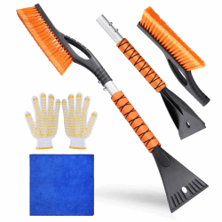 Hejo Eiskratzer Auto mit Besen, 2 in 1 Auto Schneebesen und Eiskratzer, Langlebiger Scheibenkratzer für Auto mit Handschuh und Putzlappen, Schneebürste, Schnee Auto Besen für Auto, SUV und LKW