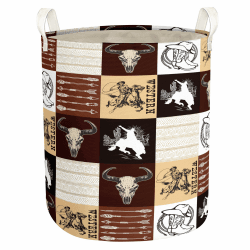 Western Wäschekorb faltbar Kinder Wäschekorb Bauernhof Dekor leichtes Gewicht Kleidung Lagerung Korb wasserdicht Zimmer Cowboy Spielzeug Veranstalter Jungen Mädchen Geschenk Bin für Dekor (braun, 43L) 43L Braun