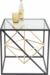 Kare Design Beistelltisch Prisma Gold, edler Couchtisch aus Glas, Tisch mit Metall-Streben, Couchtisch, Wohnzimmer, Sofatisch, Nachttisch, 45x45x45 cm (H/B/T)