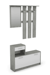 byLIVING Garderoben-Set Tamina/Kommode mit Schuhschrank + hängende Garderobe mit Spiegel/Beton Optik grau/Fronten Weiß/Flur-Schrank/Schränke/Regal / 100 x 190 x 25 cm (B x H x T) Grau-weiß B 97, H 190, T 25 cm
