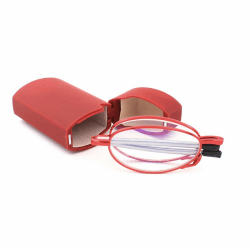 KoKoBin Faltbare Lesebrille aus Edelstahl Mini Anti-Blau Sehnhilfe für Damen und Herren Lesehilfe mit Hartschalen-Etui(Rot,+1.0) Rot +1.0