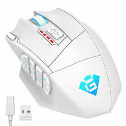 Mmo Maus Wireless 2,4G/Wired 2 Verbindungsmodi, 16000DPI RGB MMO Gaming Maus mit Multi-Modi RGB Beleuchtung, Wireless Mmo Mouse mit 16 programmierbaren Tasten und professionellem optischen Sensor,Weiß Mmo Maus Wireless/Wired 16000 DPI