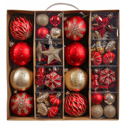 VALERY MADELYN Weihnachtskugeln 60tlg. Kunststoff Christbaumkugeln Weihnachtsbaumschmuck Dekoration Weihnachtsdeko mit Aufhänger Glänzend Glitzernd Matt Thema Rot Gold