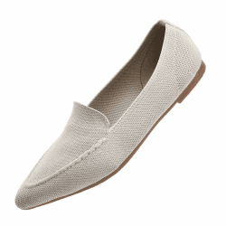 Puxowe Damen Ballerina Spitze Zehe Flache Schuhe Komfort Stricken Kleid Schuhe Niedriger Keil Slip On Walking Fahrende Schuhe für Frauen 37 EU Nackt