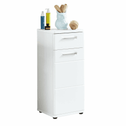 trendteam smart living - Monte - Kommode - Weiß Hochglanz - Standschrank - (BxHxT) 37 x 87 x 34 cm - Badkommode mit eingelassenen Griffen - eingefräste Fronten - Türanschlag links oder rechts