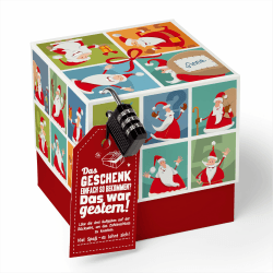 SURPRISA Geschenkbox für Weihnachten, Rätselbox Geldgeschenke Verpackung für Gutscheine, Weihnachtsmann Rätsel, Größe S (12cm) Santa, 12cm