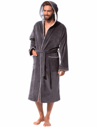 Morgenstern Bademantel Herren Kapuze 100% Baumwolle Frottee Oeko-TEX Velours Morgenmantel Lang Finn L Anthrazit/Hellgrau