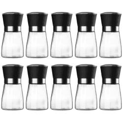 Salzmühle & Pfeffermühle, Hotder Gewürzmühle mit einstellbarem Keramikmahlwerk, Pfeffermühlenset aus Glas, auch als Chilimühle für Verschiedene Gewürze PG180 10PCS