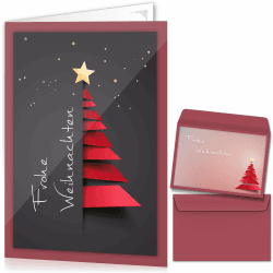 beriluDesign Weihnachtskarten mit Umschlägen 15er Set - Klappkarten mit Weihnachtsbaum-Motiv für die schönsten Weihnachtsgrüße 15 Klappkarten + 15 Umschläge