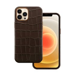 Docco Jette Entworfen für iPhone 12 / iPhone 12 Pro Lederhülle, echtes Rindsleder hülle geprägtes Krokodilmuster für iPhone 12/12 Pro,integrierte Magnete für MagSafe Aufladung-Krokobraun iPhone 12 Pro Umbra