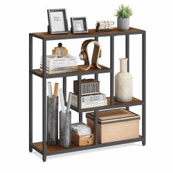 VASAGLE Bücherregal, Regal mit 4 Ablagen, Standregal, 30 x 100 x 103 cm, Aufbewahrungsregal, für Wohnzimmer, Büro, Schlafzimmer, Küche, vintagebraun-tintenschwarz LLS134B01V1 Vintagebraun + Tintenschwarz Holzspanplatte Stahl