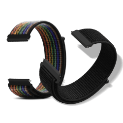 RoYiio 2 Stücke Nylon Armband 20mm, Bequem und Atmungsaktiv, mit Schnellverschluss, Ersatzarmbänder Uhrenarmbänder für Smartwatches und Armbanduhren - Schwarz & Schwarzer Regenbogen 20mm Schwarz & Schwarzer Regenbogen