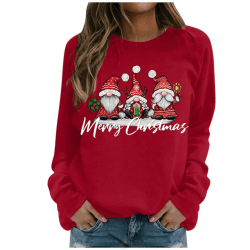 SHINEHUA Weihnachtspullover Damen Sweatshirt Rundhals Langarm Weihnachten Pullover Casual Christmas Sweat Oberteile Merry Christmas Sweatshirt Weihnachtspulli Teenager Mädchen Pulli Tops M I-rot