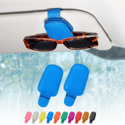quipuda 2 Pack Brillenhalter für Auto Sonnenblende,Echt Leder Auto Visier Zubehör Sonnenbrillen Halterung Magnetische Sonnenbrillenhalter Ticket Clip（Blau）