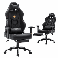 COLAMY Gaming Stuhl mit Fußstütze 350lbs-Computer Gamer PC Stuhl, Ergonomisch Hohe Rückenlehne mit Breitem Sitz, Verstellbare Rückenlehne, 3D Armlehnen, Kopfstütze und Lordosenstütze, Schwarz Schwarz Modern