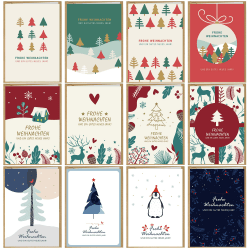 BIROYAL Weihnachtskarten mit Umschlag Set (12 Stück) | Weihnachts Klappkarten | Weihnachtskarte Weihnachtspostkarten Christmas Postkarte mit Umschlägen für deine Weihnachtsgrüße, Retro-Stil Retro Stil
