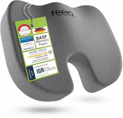 feela.® Orthopädisches Sitzkissen [3 Härtegrade] - Ergonomisches Sitzkissen für Bürostuhl & Co - Wirkt Schmerzreduzierend, Erhöht Sitzkomfort, Fördert Durchblutung und Entlastet das Steißbein (Medium) Medium (60-100 kg) Dunkelgrau