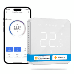 Meross Smart Elektrische Thermostat, Fußbodenheizung WLAN Raumthermostat kompatibel mit HomeKit, Alexa und Google, Sprachfehl, Fernsteuerung und Zeitplan, LED Touchscreen Digital 16A Elektrische Fußbodenheizung Single