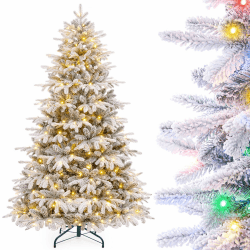Yorbay Künstlicher Weihnachtsbaum mit Beleuchtung Weiß Schneeflocken LED Tannenbaum für Weihnachten-Dekoration, aus PE und PVC (Aufrüstungsmodell 210 cm)