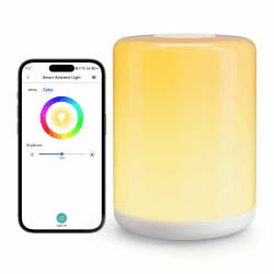meross WLAN LED Nachttischlampe Touch Dimmbar, Funktioniert mit Apple HomeKit, RGBWW Smart Nachtlampe mit Timer für Kinder, WiFi Tischleuchte mit Kabel, Funktioniert mit Alexa und Google Home 140x140x90mm