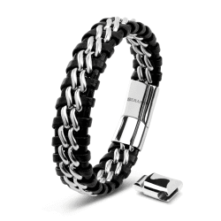 SERASAR Premium Echtlederarmband für Männer [Steel] in Schwarz | Magnetverschluss aus Edelstahl in Schwarz, Silber & Gold | Inklusive Schmuckschachtel | Tolle Geschenkidee Silber 20cm