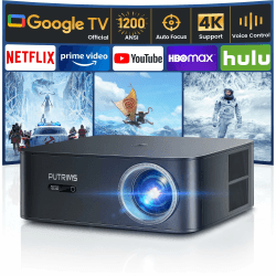 Beamer【1200 ANSI & Google TV】 Beamer 4K Netflix Official, Autofokus Trapezkorrektur Smart Beamer WiFi6 Bluetooth, LED Tageslicht Beamer 1080P Full HD für Heimkino/Outdoor/Geschenk Handy Projektor Grau