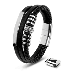 SERASAR Premium Lederarmband für Männer in Schwarz | Magnetverschluss aus Edelstahl in Schwarz, Silber & Gold | Inklusive Schmuckschachtel | Tolle Geschenkidee 20cm Shine Silber