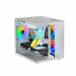 Mars Gaming MC-View Weiß, Micro-ATX Mini Gaming Tower Gehäuse, 90° Gehärtetes Glas ohne Rahmen, Modulares Doppelkammer-Design, Volle Unterstützung für Flüssigkeitskühlung MCVIEWW