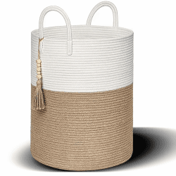 Wäschekorb Geflochten,50x38cm Wäschekorb aus Baumwolll,Laundry Basket Aufbewahrungskorb Spielzeug für Wohnzimmer, Kinderzimmer, Badezimmeraufbewahrung(58L)
