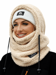 Fuakesor Plüsch Sturmhaube Mütze Winter Thermo Skimaske Fleece Windbeständig Gesichtshaube Mütze Schal Balaclava für Herren Damen Beige