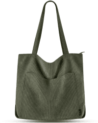 Prite Handtasche Damen Tote Bag Shopper Groß Umhängetasche Cord Beuteltasche Stofftasche für College Schule Arbeit Reisen Einkaufen (Dunkelgrün)