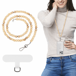 MoKo Universal Handy Lanyard, Perlen Handy Lanyard Anti-Diebstahl Abnehmbare Frauen Handy Lanyards um den Hals mit Patches für iPhone, die meisten Smartphones, Holz