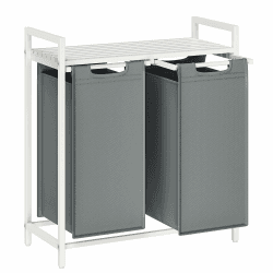 VASAGLE Wäschekorb, 2-Fach Wäschesammler, ausziehbare und abnehmbare Wäschesäcke, Wäschesortierer, Regal, Metallrahmen, 2x46L, 73x33x72cm, Weiß und Hellgrau BLH201W11 Weiß und Hellgrau 73 x 33 x 72 cm