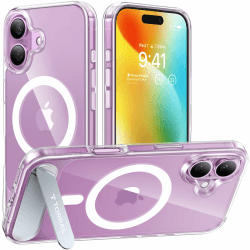 TORRAS für iPhone 16 Plus Hülle für MagSafe mit Titan Flügelständer Zertifizierte Magnetkraft Militärschutz Handyhülle iPhone 16 Plus Case Stoßfest Kratzfest Hardcase Handy Hülle Matt Transparent Transparent iPhone 16 Plus