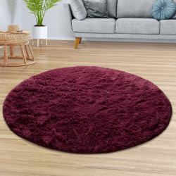 TT Home Teppich Wohnzimmer Hochflor Langflor Weich Soft Modernes Einfarbiges Design, Farbe:Violett, Größe:120 cm Rund 120 cm Rund Violett