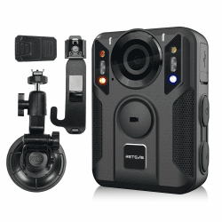 Retevis RT79 Body Cam, 128G Body Camera mit GPS, 2K/4K, 2400 mAh, Typ-C, Auto Saugnapf, Tragbarer 2160P Bodycam Körperkamera, Drahtloser Export Audio und Nachtsicht für Sicherheit (Schwarz, 1 Stück)