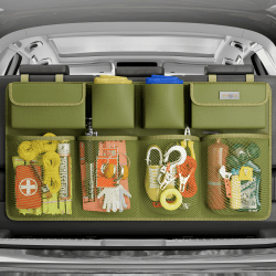 SURDOCA 3rd Gen Kofferraum Organizer, Auto Aufbewahrung mit 8 Große Taschen, Stärker Autobox Kofferraum Klettverschluss, Universal Kofferraumtasche Autotasche Armeegrün L-90x46 cm