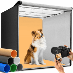 DUCLUS Fotobox 80 cm (32 Zoll), Professionelles Faltbares Fotostudio Set mit 3 Verstellbaren LED-Lichtpaneelen und 5600K Stufenlos Dimmbar, 6 Matt PP Backdrops, Lichtzelt für Große Produktfotografie 80x80x80cm