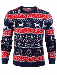 iClosam Herren Weihnachtspullover Sweater Christmas Pullover Rundhals Warme Strickpulli für Weihnachten Dunkelblau-a XL