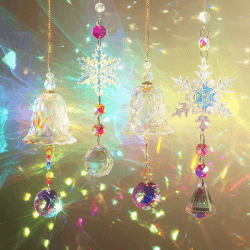 YeahBoom 4 Stück Weihnachten Sonnenfänger Kristall Fenster,Schneeflocke Bells Kristall Anhänger Deko,Weihnachten Kristall Anhänger Deko,Weihnachten Kristall Dekorationen,Regenbogen Kristalle Anhänger Weihnachten/2 Schneeflocken + 2 Glocken