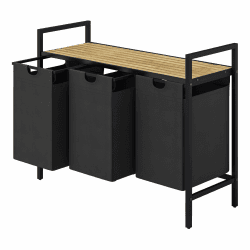 STEELSØN Rigil Wäschekorb 3 Fächer, Wäschesammler mit Bambus-Ablage, Wäschebox, Laundry Baskets, Wäschesäcke ausziehbar und abnehmbar für Schlafzimmer oder Badezimmer, 3x 40 l weiß 3 Fächer Schwarz/Bambus