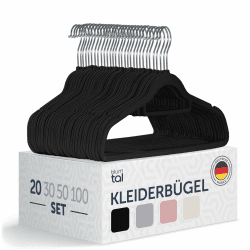 Blumtal Kleiderbügel 20 Stück - Kleiderbügel Samt 360° drehbar und belastbar - Kleiderbügel platzsparend und rutschfest - Kleiderbügel Schwarz mit Samtbezug - Samtbügel - Kleiderbügel Samt Schwarz 20 Stück Schwarz
