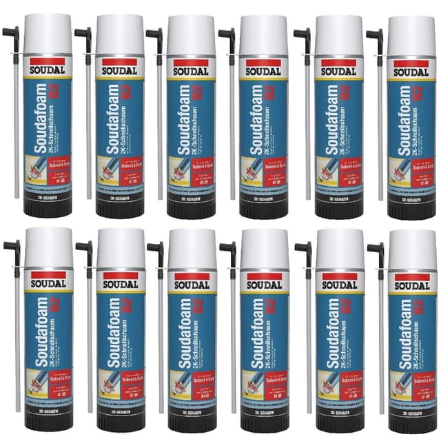 12 x Soudal Soudafoam 2K, 400ml, Baustoffklasse B2, Aerosoldose - Gebrauchsfertiger, zweikomponentiger Zargenschaum zur schnellen und sicheren Montage von Türzargen und Fensterelementen